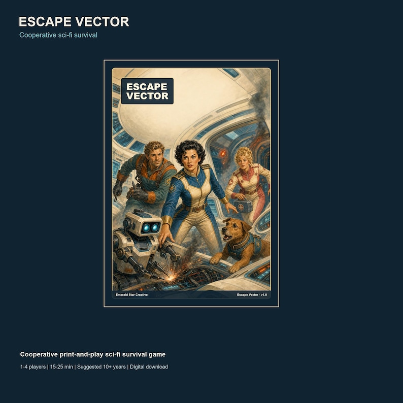 Escape Vector cooperative sci-fi print-and-play board game cover