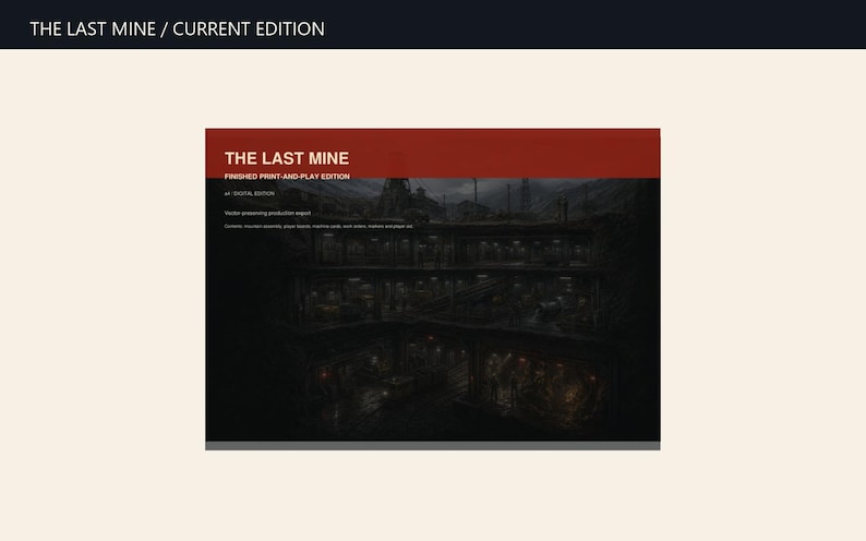 The Last Mine print-and-play board game cover showing an underground mine
